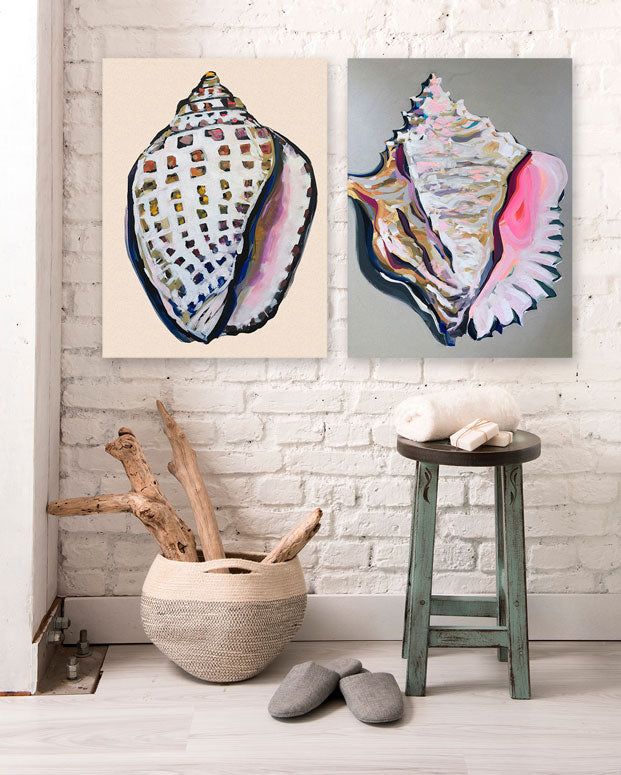 She Sells Seashells - Spotted Tun Canvas Wall Art - GreenBox Art Collect Seashells, Brain Juice, Beachy Wall Art, Dorm Art, Fabric Wall Decals, She Sells Seashells, Nice Pictures, Paintings Art, Print Decals