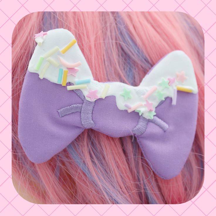 "I LOVE my frosted hair bows for girls. They are so cute to wear and make a whimsical addition to any outfit. Use these accessories for an instant update on just about any hair style! ♥ Set Of 2 Clips ♥ Measures approx. 3.5\" across x 1.5\" high ♥ Designed by & exclusive to Kawaii Hair Candy ♥ Made in the USA ♥ Intended for use by adults only We hope you wear these with every piece of clothing you own!" Candy Oc, Decora Hair, Cute Hair Bows, Kawaii Hair Clips, Kawaii Hair, Frosted Hair, Hair Bows For Girls, Candy Hair, Bows For Girls