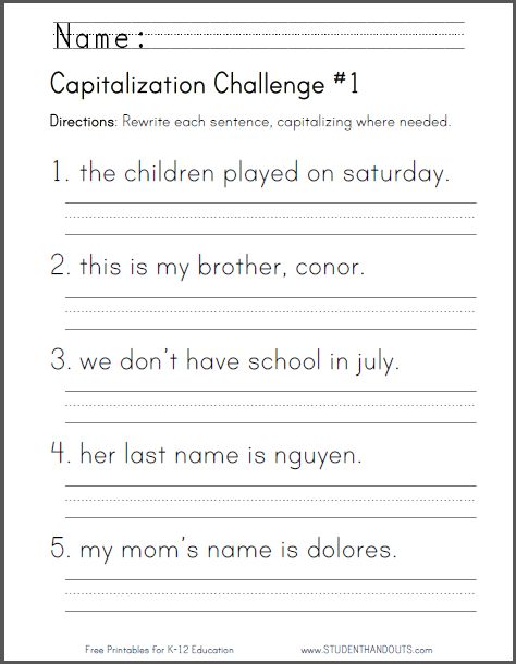 capitalization challenge worksheet for students to practice capitalizing the number 1 and 2