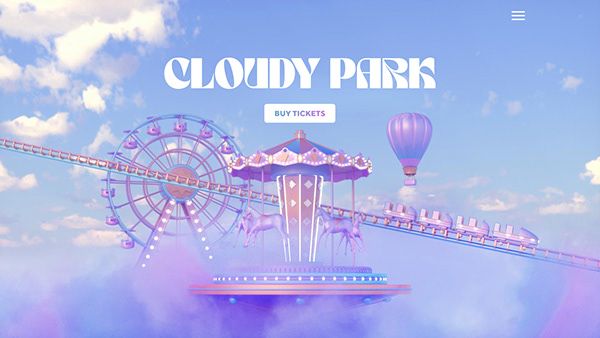 an image of a carnival ride with clouds in the background and text that reads cloudy park