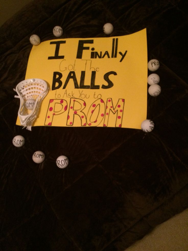 a yellow sign that says i finally balls and the word prom written on it