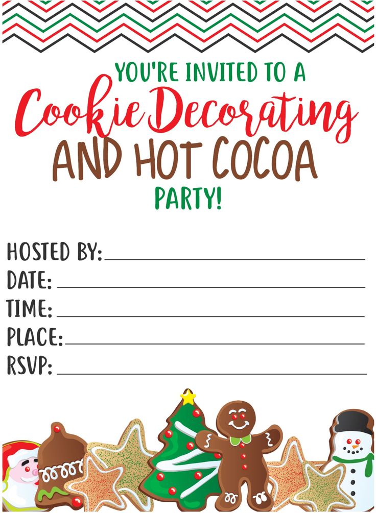 a cookie party and hot cocoa party is featured in this free printable recipe card