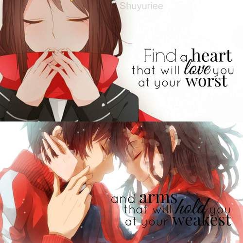 two anime characters kissing each other with the caption, find heart that will never at your worst