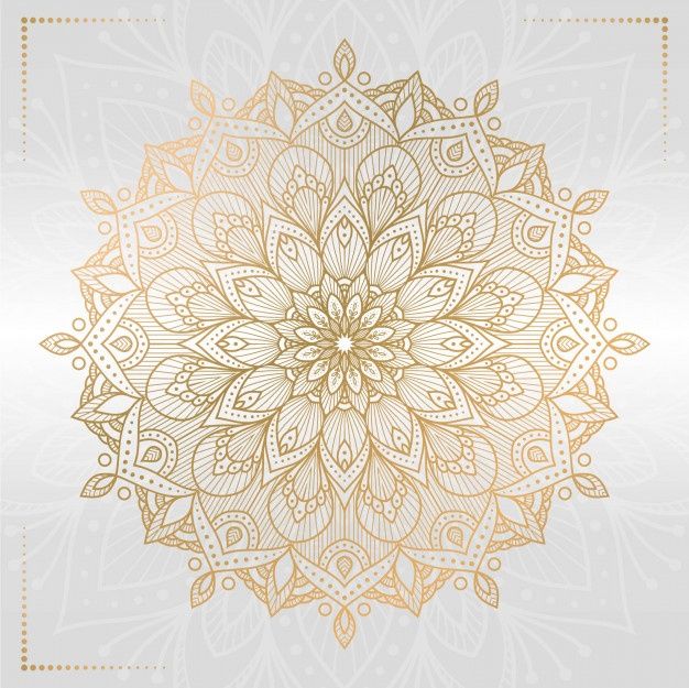 a gold and white flower on a light gray background with an intricate design in the middle