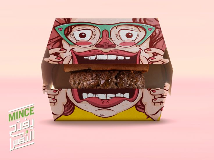 an image of a burger with a face painted on it's wrapper and the words mince in front of it