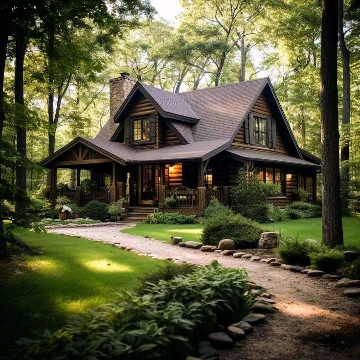 a house in the woods surrounded by trees