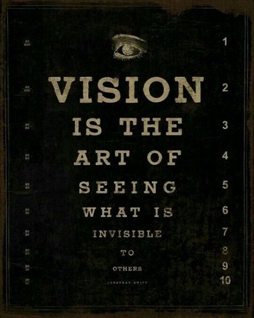 a sign that says vision is the art of seeing what is invisible