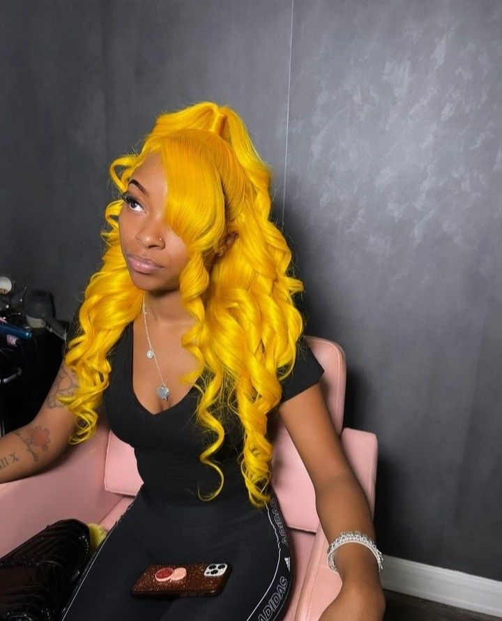 Yellow Wig, Bob Lace Wig, Wigs Bob, Hair Yellow, 13x4 Lace Front Wig, Frontal Wig Hairstyles, Dyed Hair Inspiration, Pretty Hair Color, Girls Hairstyles Braids