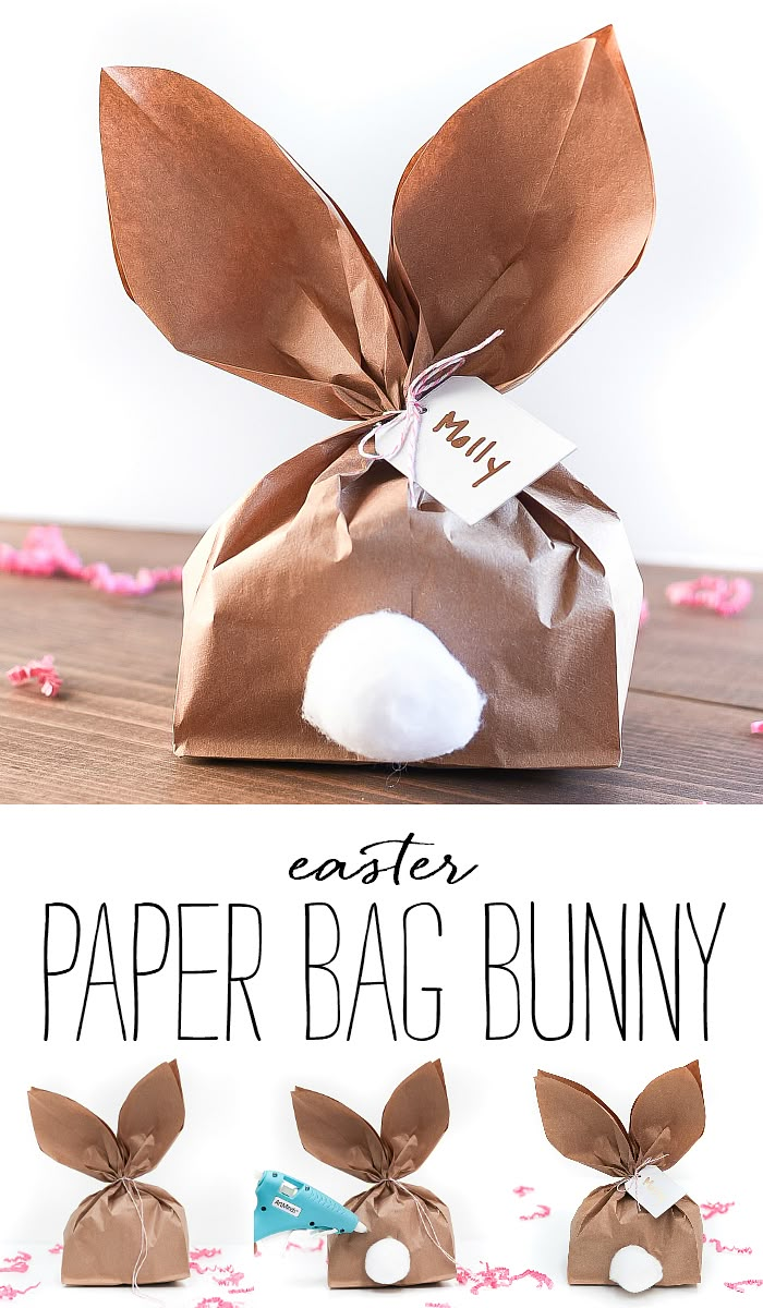 an easy paper bag bunny craft for kids and adults to make with the easter bunny