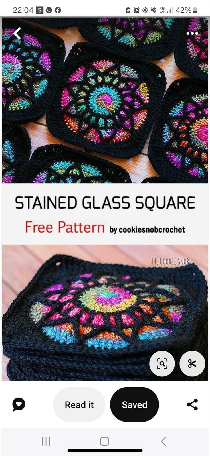 an image of some crocheted coasters with text overlaying it that reads, stained glass square free pattern