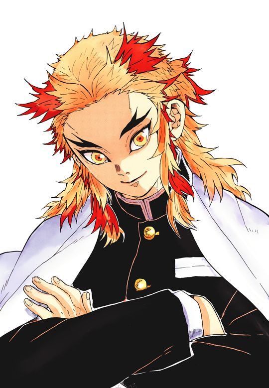 an anime character with red hair and black pants sitting on the ground, looking to his left