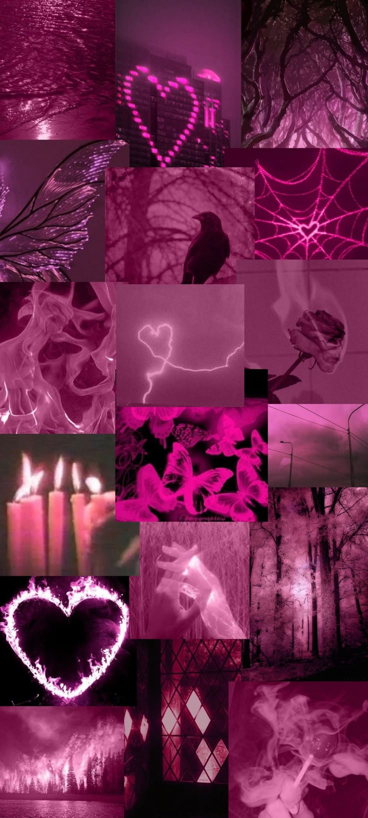 a collage of images with candles and hearts in the middle one is pink, the other is purple