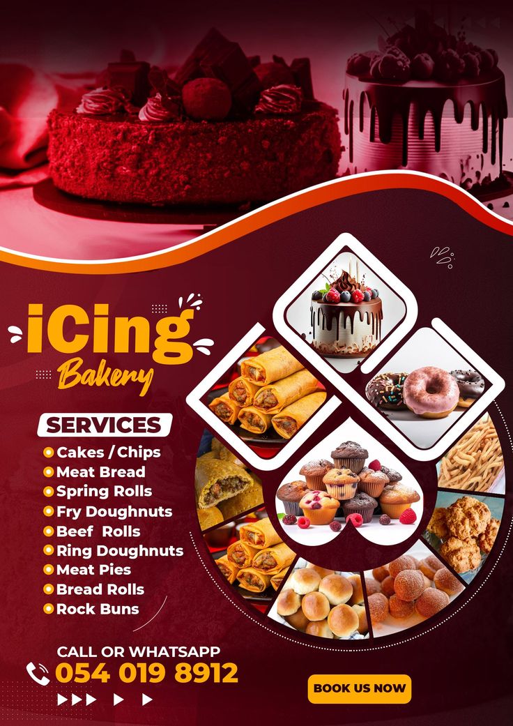 Design for Icing Bakery 💻🖱🖌💯 Cake Flier Designs, Cakes Poster Design, Catering Graphic Design, Food Menu Flyer Design, Business Flyers Designs, Cake Shop Banner Design, Birthday Graphics Design Flyers, Catering Poster Design, Flyer Design Inspiration Creative Ideas