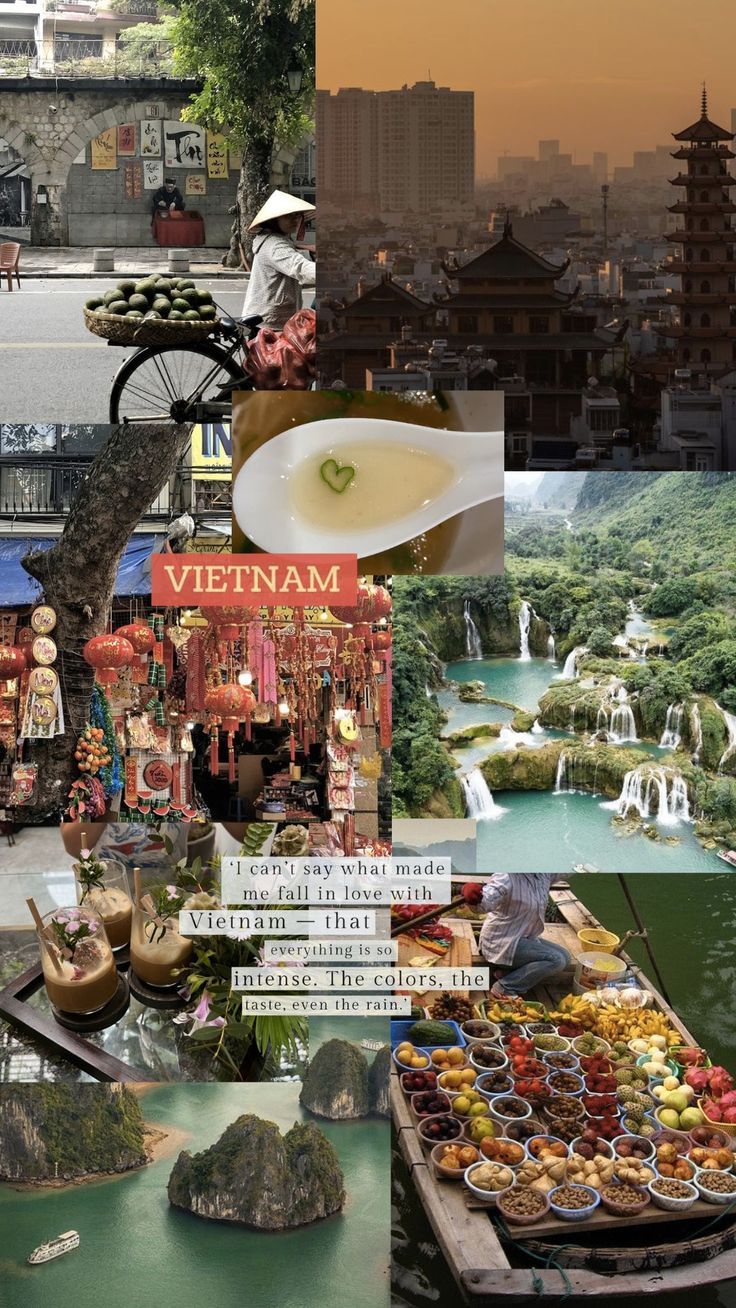 the collage shows many different places in asia