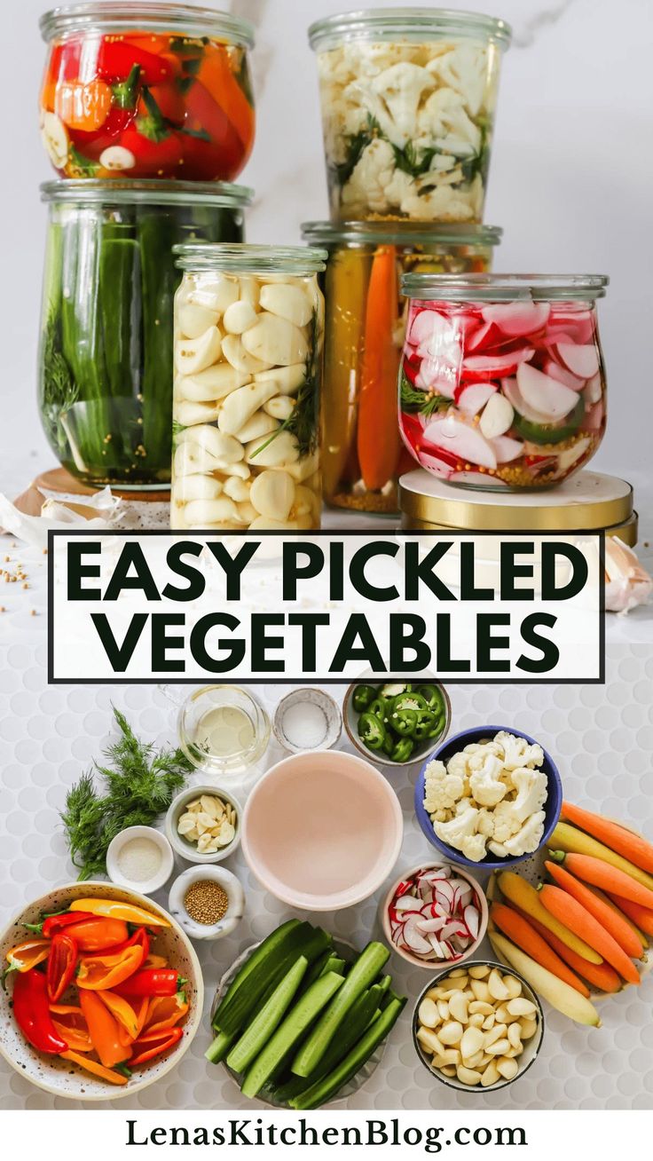 mason jars filled with vegetables and dips on top of a table