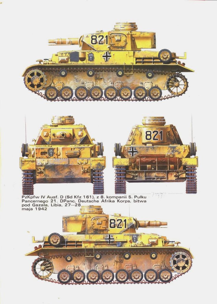 four different types of tanks with numbers on the front and back sides, all in yellow