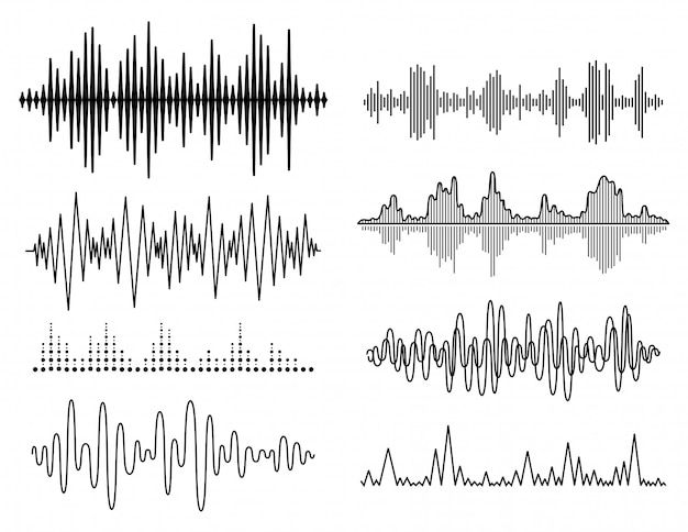 sound waves are shown in black and white, each with an equal line on the left side