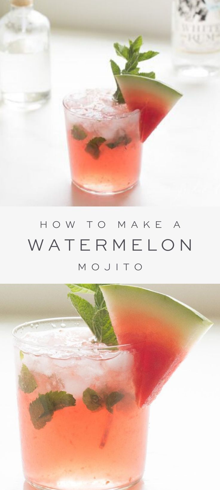 two glasses filled with watermelon and mint garnish on top of each other