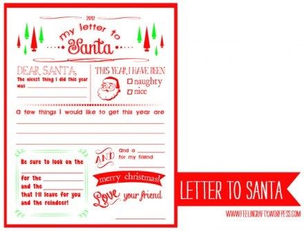 the letter to santa is shown in red, green and white with an image of santa on