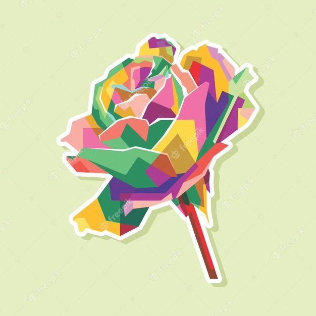 a sticker with the image of a colorful rose on it's side, which is