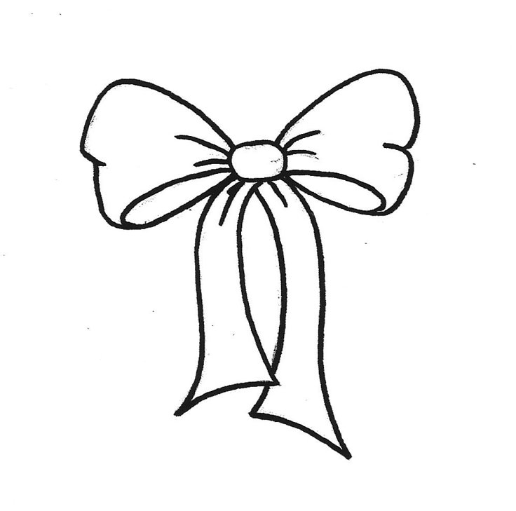 a bow with a ribbon on it is drawn in black and white, as well as the