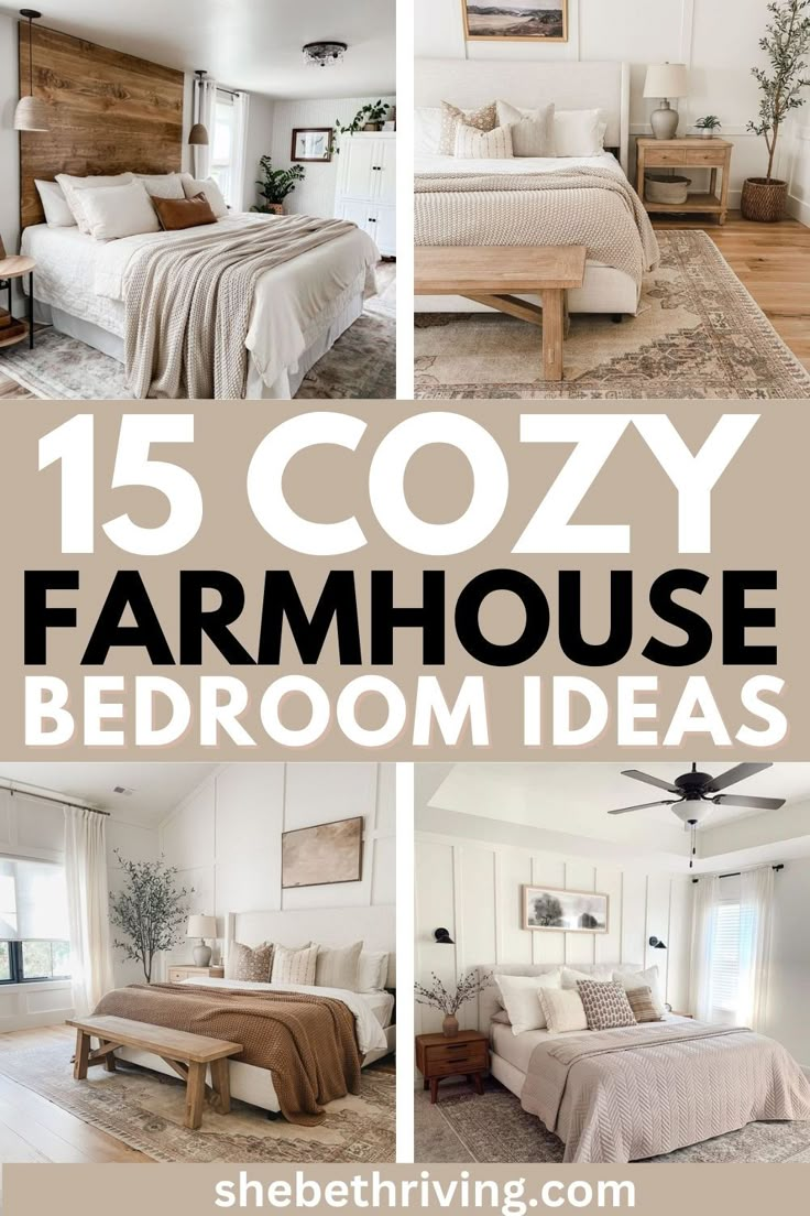 17 Insanely Cozy Farmhouse Bedroom Ideas To Recreate Cozy Farmhouse Beds, Modern Farmhouse Neutral Bedroom, Master Decor Ideas Bedroom, Home Town Hgtv Master Bedrooms, Farmhouse Bed Decor Ideas, Farmhouse Master Bed And Bath, Farmhouse Decor Master Room, Bedding With White Comforter, Bedroom Inspirations Traditional Modern