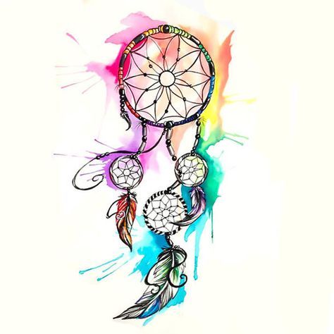 a drawing of a dream catcher with feathers