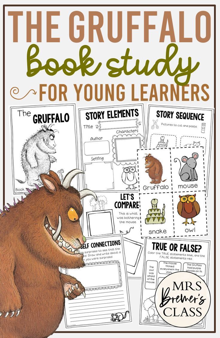 the grufflo book study for young learners is shown with text and pictures