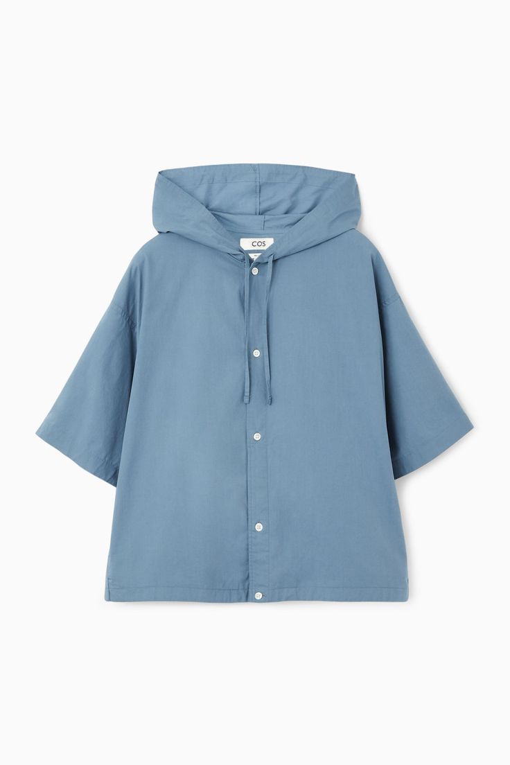 Rendered in a mid-wash denim, this hooded shirt marries contemporary street-style with classic tailoring. It boats subtle pleating at the rear with straight-cut short slevevs and two side pockets. Internal drawstrings wrap the hem, mirroring those falling from the hood. Relaxed fitFront button fasteningDrawstring hood and hem Shell: 100% Cotton. Excluding trims / Machine wash Back length of size M is 68.4cm / Model wears a size M Hooded Shirt Jacket, Summer Tops With Drawstring Hood Relaxed Fit, Summer Tops With Drawstring Hood And Relaxed Fit, Summer Relaxed Fit Tops With Drawstring Hood, Relaxed Fit Hooded Summer Top, Relaxed Fit Hooded Top For Summer, Summer Hooded Tops With Pockets, Hooded Summer Top With Pockets, Summer Cotton Hooded Outerwear