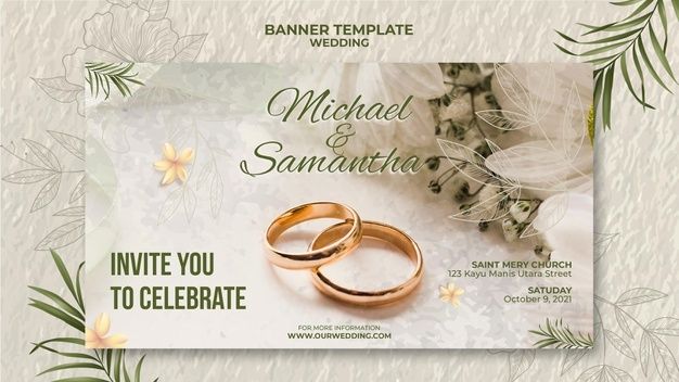 two wedding rings on top of each other in front of a floral background with the words, michael and sannata