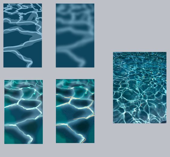 four different images of water in the same color as they appear to be floating on top of each other