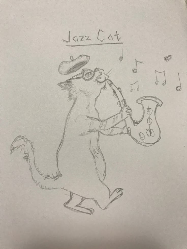 a drawing of a squirrel playing the saxophone