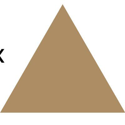 a brown triangle with the letter k in it's center and an arrow at the bottom