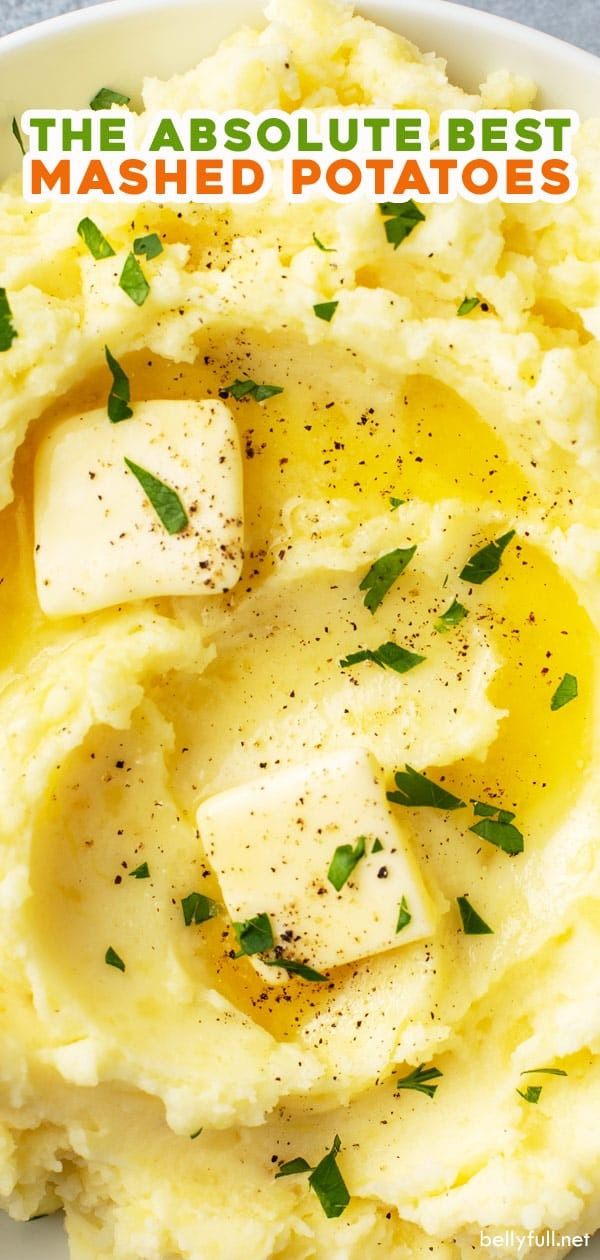 mashed potatoes with butter and parsley on top