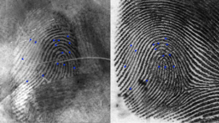 two different fingerprints are shown with blue dots on the left and right side