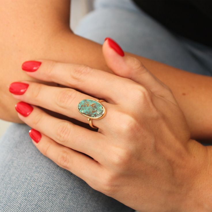 Thanks for the kind words! ★★★★★ "I got this ring for Christmas and I am very happy with it. I don Oval Turquoise Ring, Therapist Style, Mayfair Witches, Raw Turquoise Ring, Gold Turquoise Ring, Boho Rings Gold, Turquoise Stone Ring, Vintage Turquoise Ring, Christmas Gift Handmade