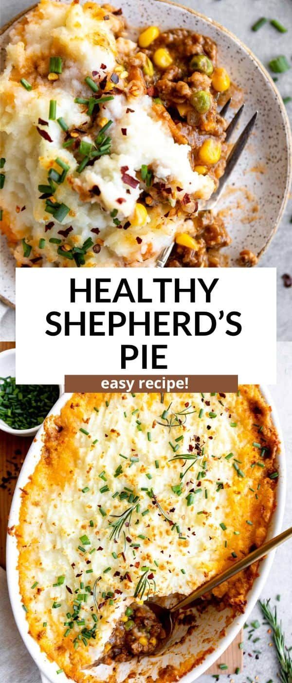 healthy shepherd's pie recipe with text overlay