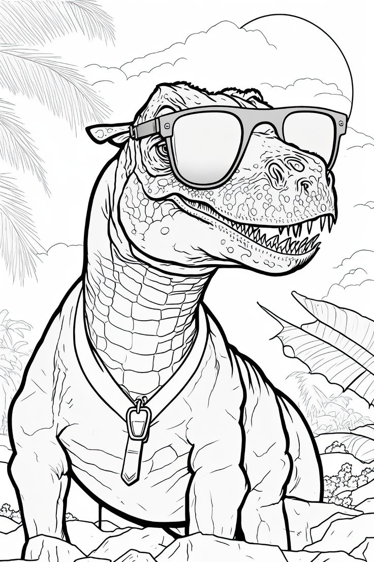 a dinosaur wearing sunglasses and a hat