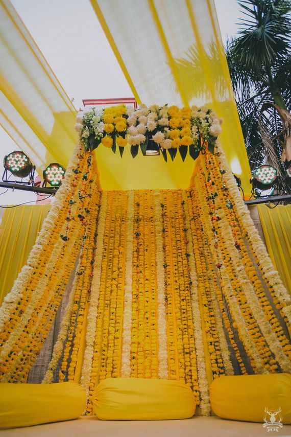 Photo from Astha & Himanshu Wedding Flowers Indian, Haldi Decoration Ideas, Haldi Ceremony Decorations, Indian Wedding Decorations Receptions, Mehndi Wedding, Mehendi Decor Ideas, Indian Mehndi, Mehndi Party, Wedding Hall Decorations