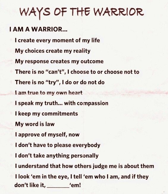 a piece of paper with words written on it that say, ways of the warrior