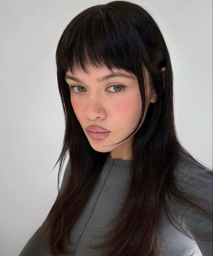 Black Wolfcut, Micro Bangs Round Face, Micro Bangs, Bangs For Round Face, Haircut Inspiration, Punk Hair, Fringe Hairstyles, Hair Color And Cut, Pastel Hair