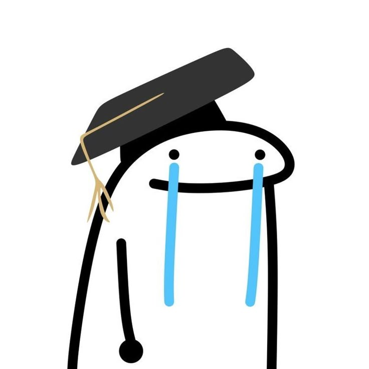 a black and white drawing of a graduation cap on top of a backpack with blue straps