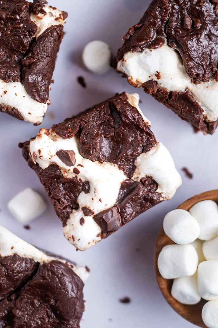 chocolate brownies with marshmallows in the middle