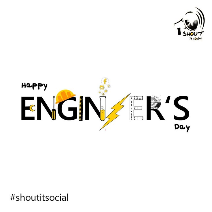 the words happy engineer's day written in black and white with a yellow lightning