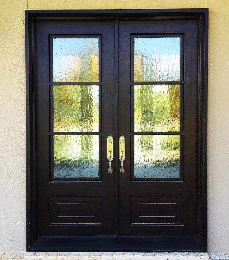 IWD Thermal Break Double Front Iron Wrought Door CID-068 Rustic Style Square Top Double Front Entry Doors, Wrought Iron Entry Doors, Wrought Iron Front Door, Modern Entrance Door, Double Doors Exterior, Iron Front Door, Iron Entry Doors, Doors Exterior, Modern Entrance