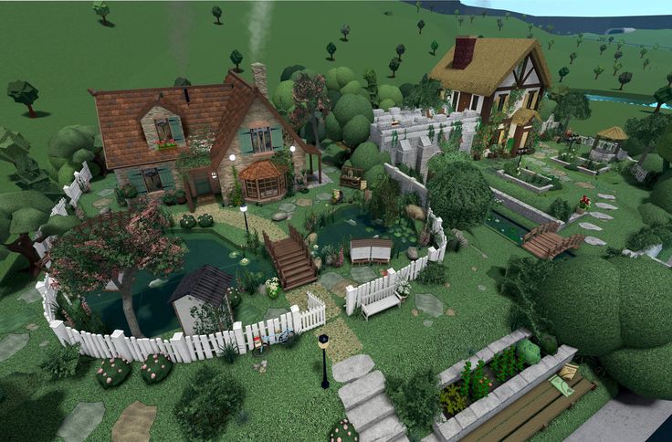 Bloxburg Unique Houses, Bloxburg House Inspo Cottage Core, Bloxburg Hillside Cottage, Cottage House Ideas Bloxburg, Building Ideas For Bloxburg, Cottagecore Mansion Bloxburg, Whimsical Bloxburg House, Bloxburg Exterior Garden, Cottage Core Bathroom Bloxburg