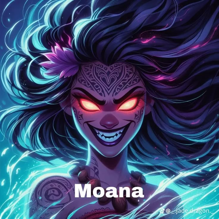 a woman with her hair blowing in the wind and text reading moana on it