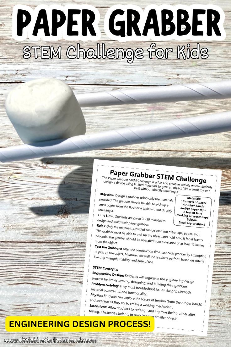 Paper Grabber STEM Challenge (Engineering for Kids) Engineering For Kids, Paper Bridge, Marshmallow Challenge, Data Collection Sheets, Easy Stem, Stem Resources, Engineering Design Process, Engineering Works, Stem Activity