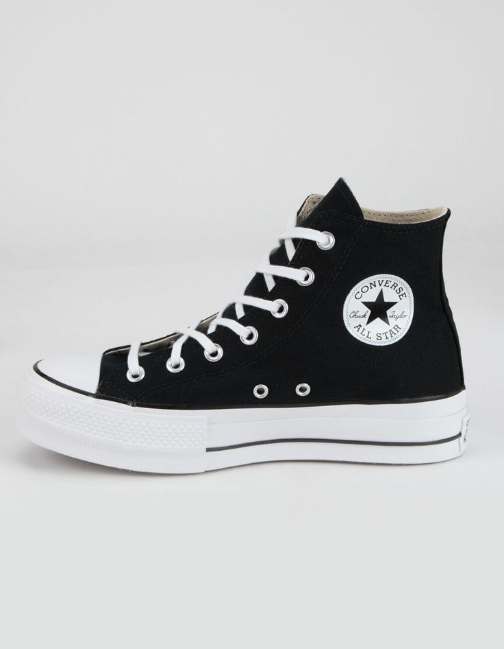 CONVERSE Chuck Taylor All Star Lift Platform Womens High Top Shoes - BLK/WHT | Tillys Womens High Top Shoes, Converse Platform, Shoes For School, Chuck Taylor All Star Lift, Dr Shoes, Trendy Shoes Sneakers, Shoes Teen, Swag Shoes, Star Sneakers