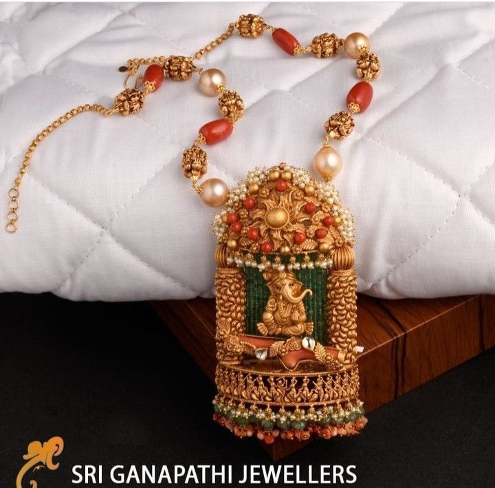 Coral Jewellery, Ganesh Pendant, Coral Jewelry Set, Simple Necklaces, Pearl Mala, Wedding Jewelry Sets Bridal Jewellery, Long Haram, Antique Necklaces Design, Diamond Mangalsutra